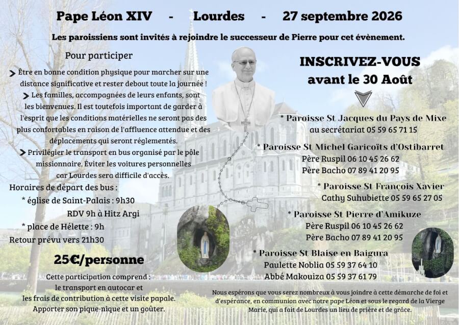 Visite du Pape Léon XIV le 27 septembre 2026 à LOURDES